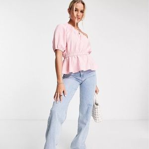 ASOS Design Pink One Shoulder Linen Loop Top With Elasticated Waist
